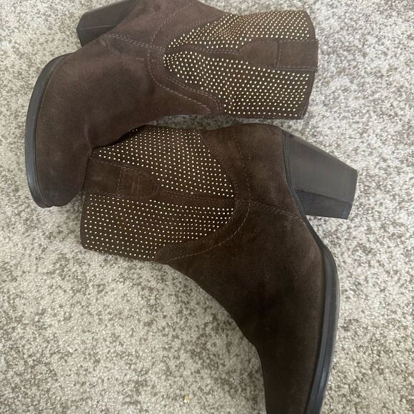 Vaneli Brown Suede Studded Ankle Boots 7 - Picture 2 of 9